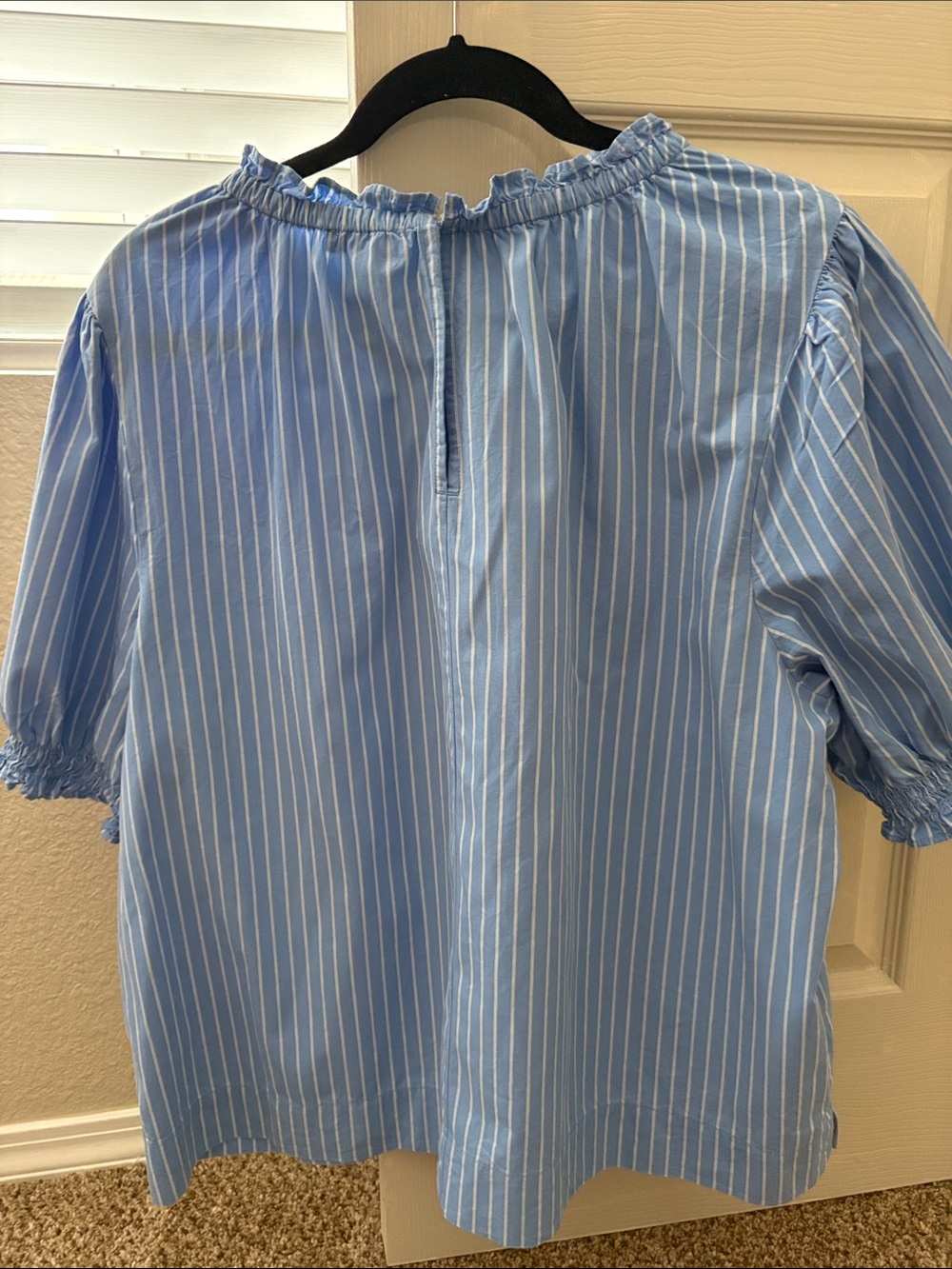 Light Blue Stripe Ruffle-Neck Blouse - Picture 2 of 4